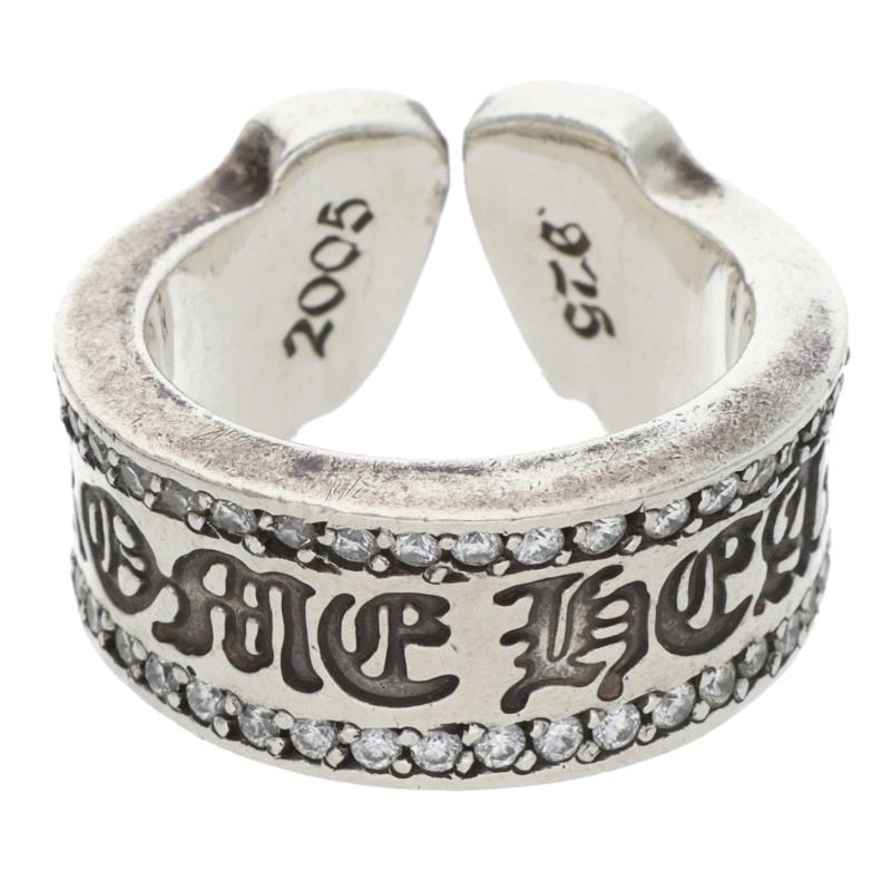 クロムハーツ LG SCROLL LABEL P|D|A |ラージスクロールラベル アフターPAVEダイヤシルバーリング メンズ 16号