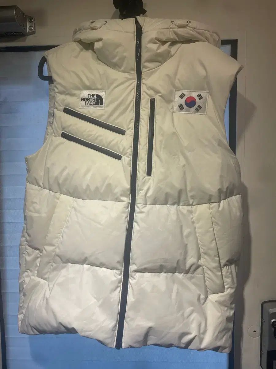 THE NORTH FACE ザノースフェイス 白 ダウン ベスト 太 旗 パッチm