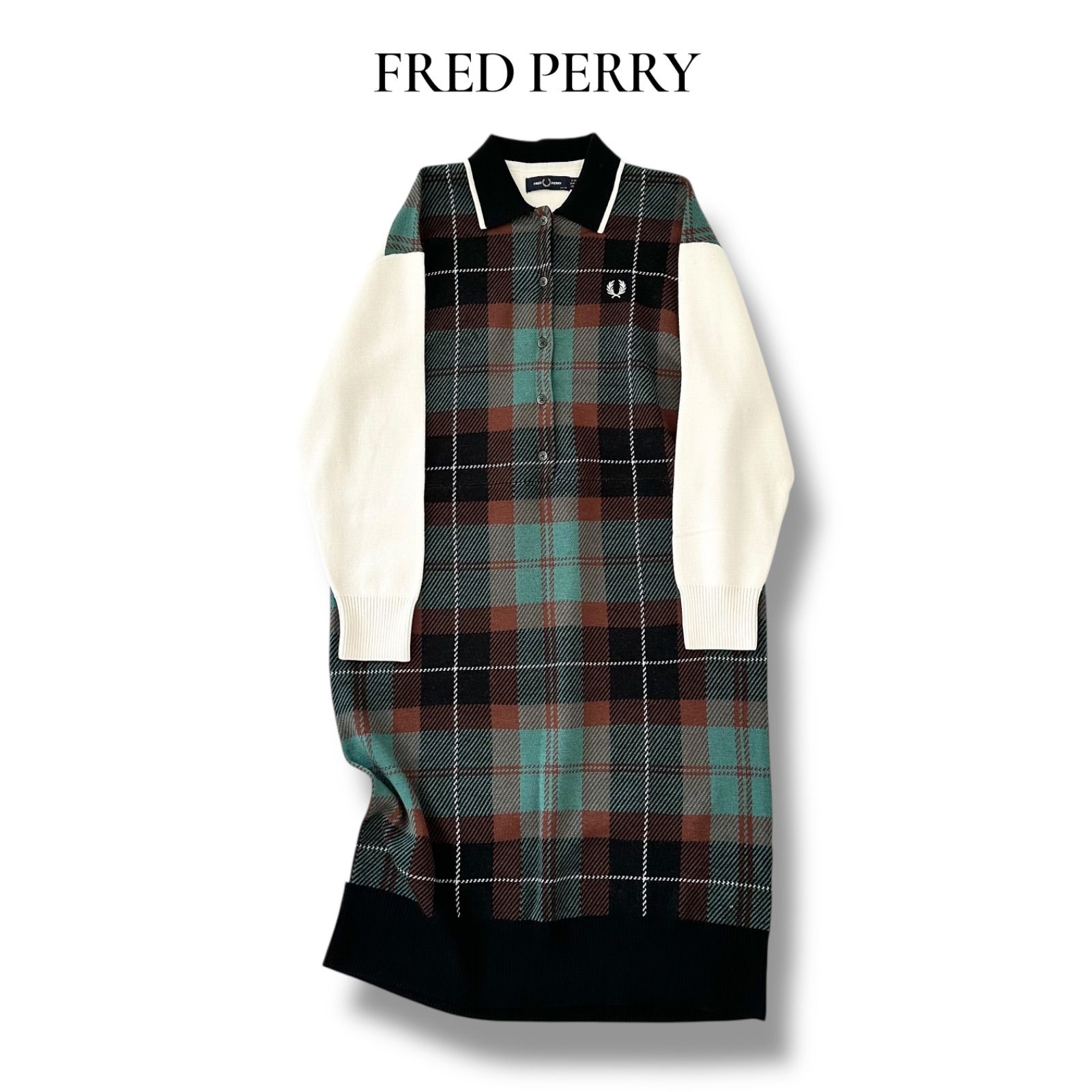 美品✨ FRED PERRY Tartan Jacquard Dress ニット ワンピース UK10 M