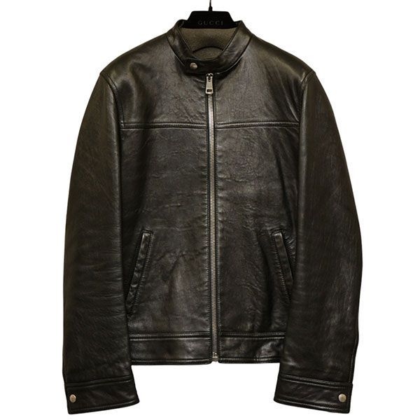 GUCCI グッチ 2017 SS ミケーレ期 シングルライダースジャケット ラムレザージャケット ブルゾン 264857-XN 571