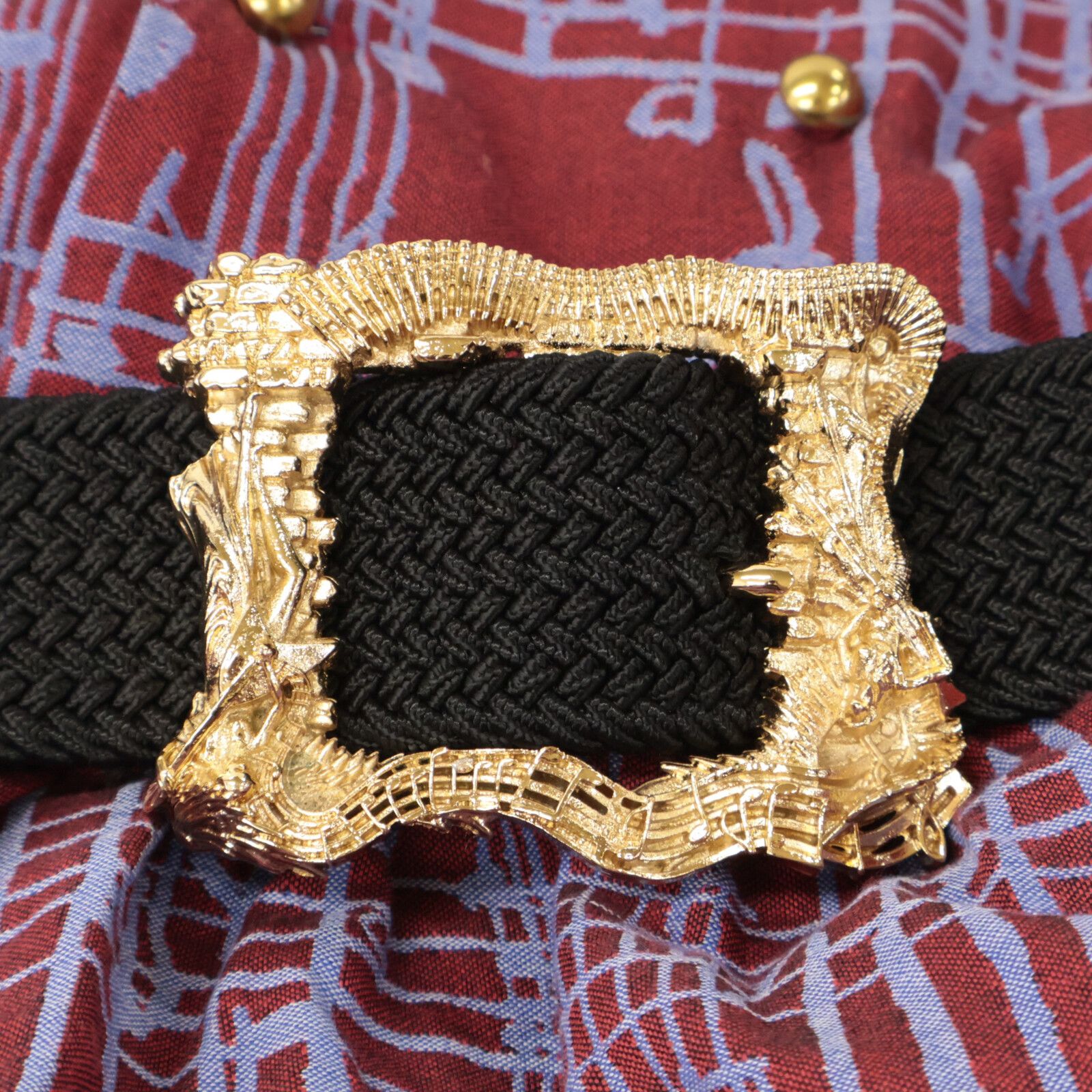  hazama ハザマ ベルト付 狂気を帯びて交わる五線のチェック S 半袖 ひざ丈ワンピース