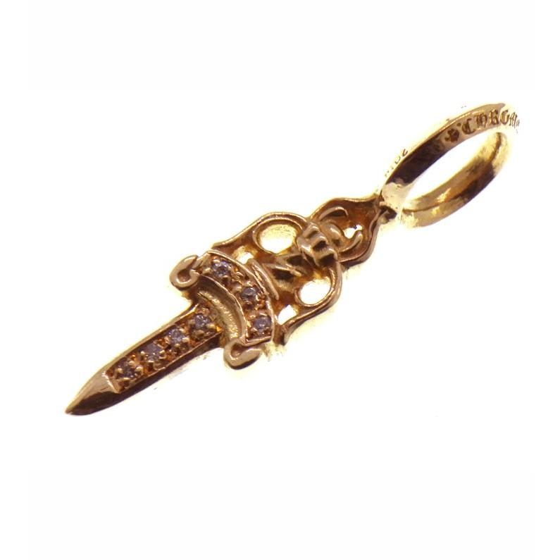 クロムハーツ CHROME HEARTS 22 K STACK DAGGER V 2 P DMND パヴェ ダイヤ ダガー スタック チャーム ゴールド ネックレ ストップ 46995