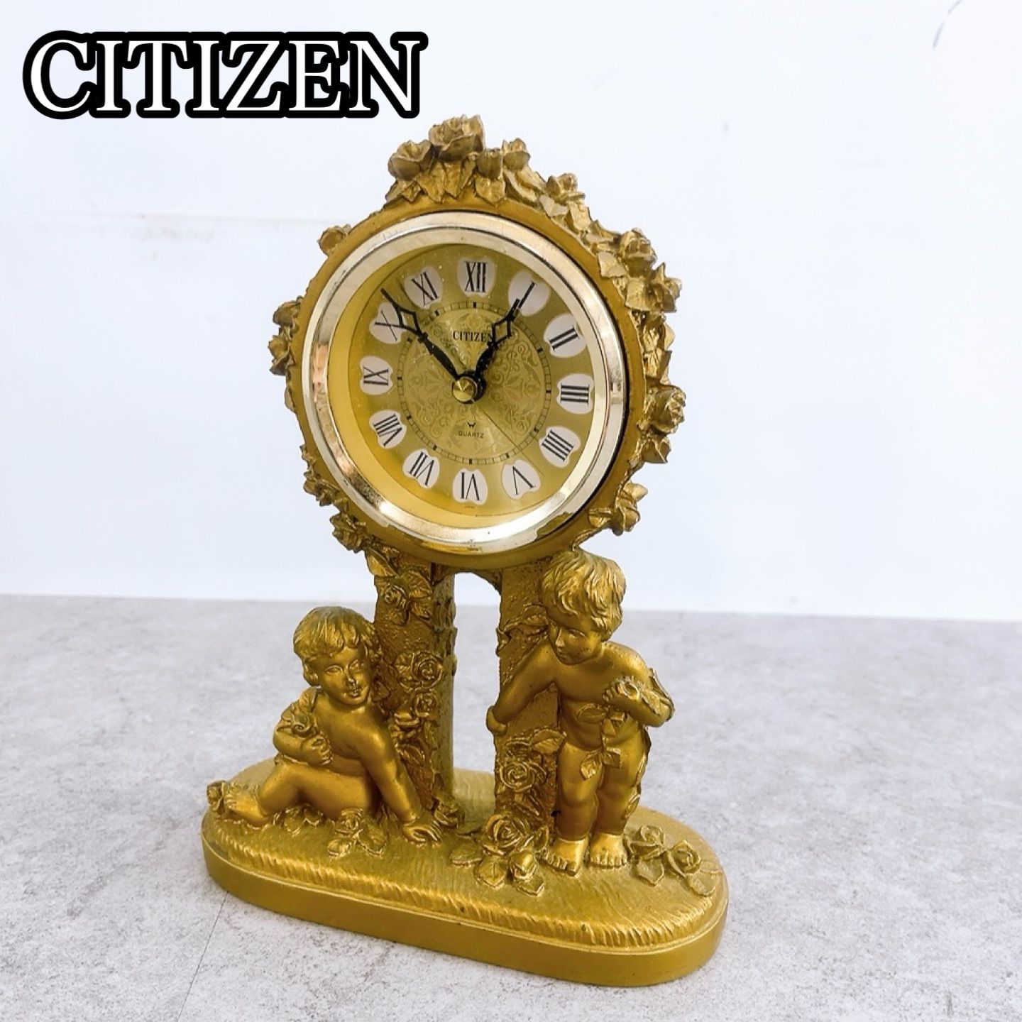 H-304 CITIZEN シチズン 置時計 クォーツ アンティーク調 ゴールド