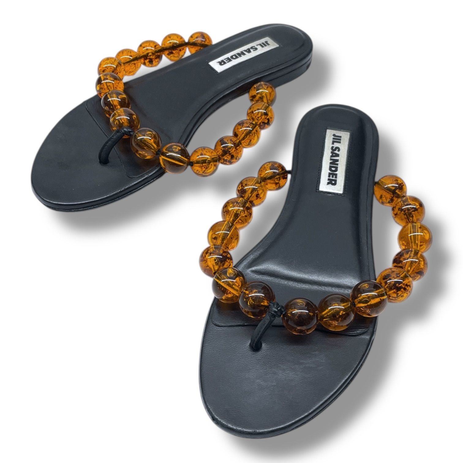 JIL SANDER ジルサンダー ボールビーズサンダル トング サンダル フラット シューズ 靴 琥珀 イタリア製 黒 ブラック オレンジ 23 cm レディース 夏 ゴーゴー 26 No.1450