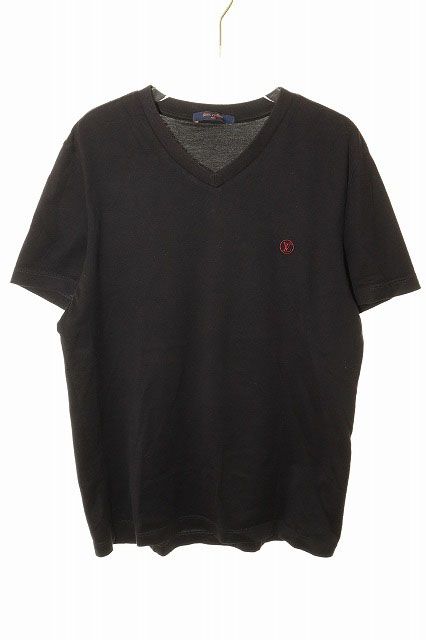 ルイヴィトン LOUIS VUITTON Vネック Tシャツ Sサイズ 刺繍ロゴ ワンポイント 半袖 ブラック ブランド古着ベクトル AA 260110
