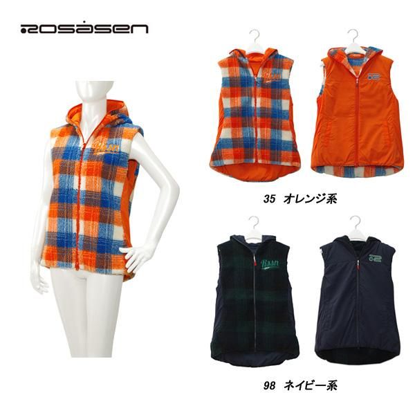 ROSASEN アウター 蓄熱 保温 撥水チェック柄ボアリバーシブルベスト