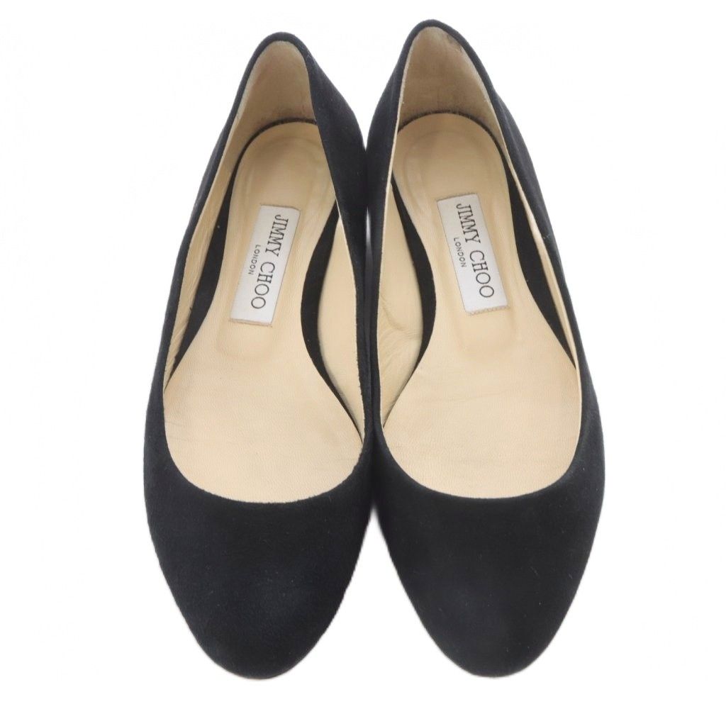 【JIMMY CHOO】ジミーチュウ　パンプス　37 メタルソール　スエード　黒 ジミーチュウ JIMMY CHOO メタルヒール フラットパンプス スエード 37