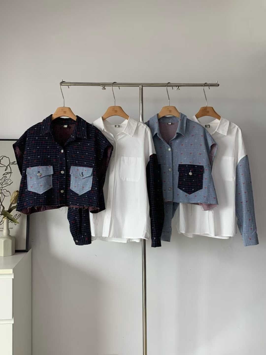 ハートベストブラウスセットアップ ジャガード バイカラーポケット トップスとシャツ 冬