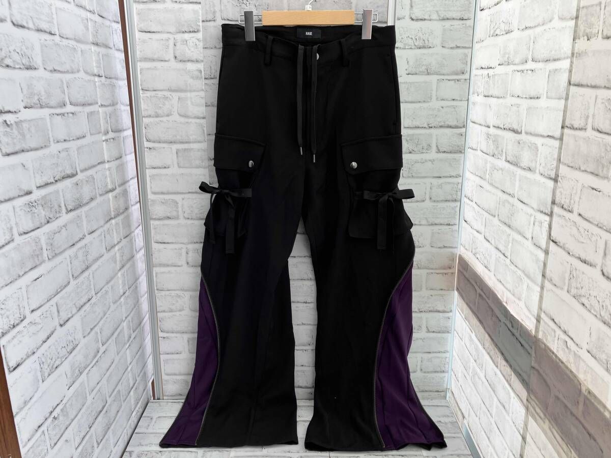 HARE | カーブZIPカーゴパンツ ハレ カーゴパンツ Black ブラック ×Purple パープル Fサイズ