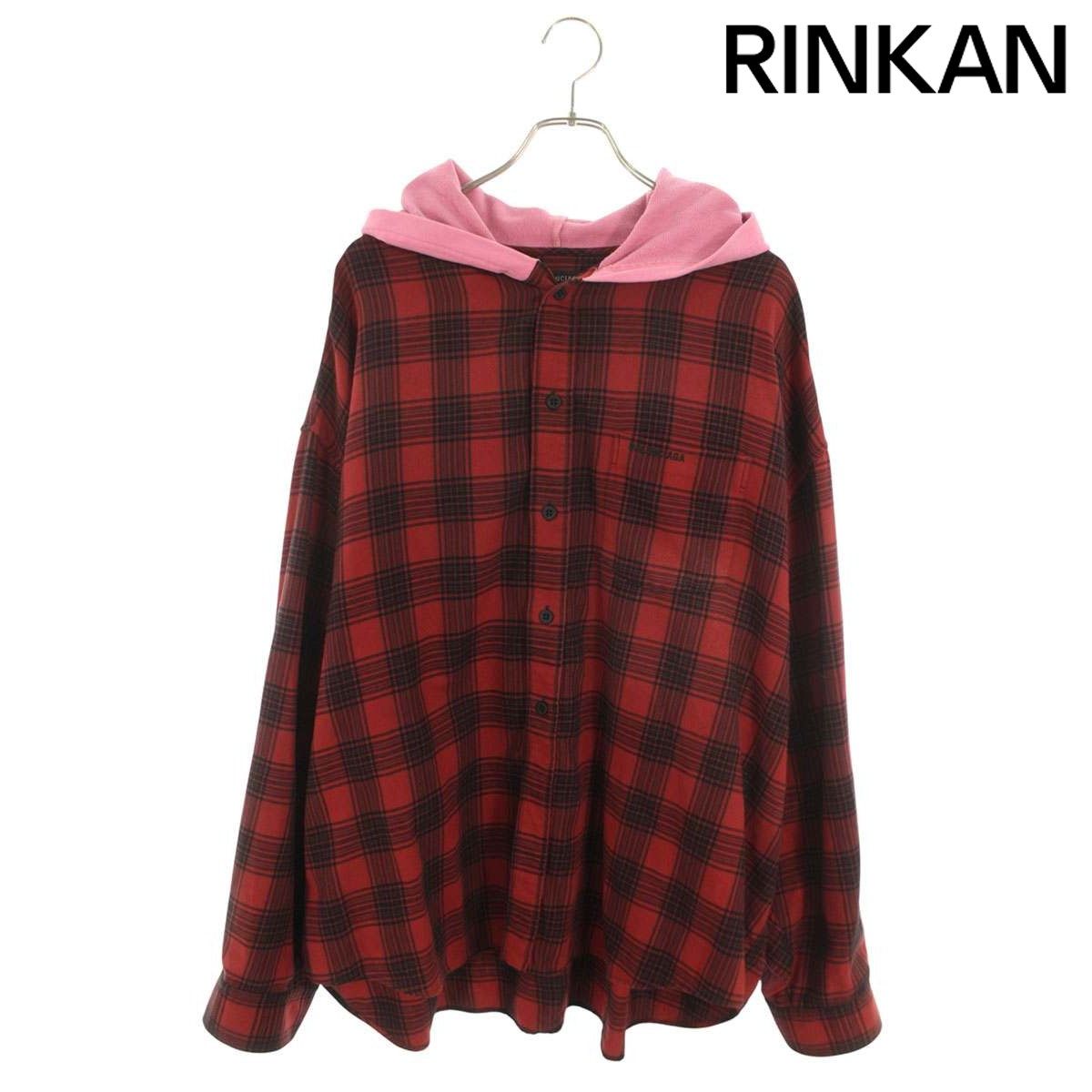 バレンシアガ 746369 TNM 25 フーデッドチェック長袖シャツ メンズ 1