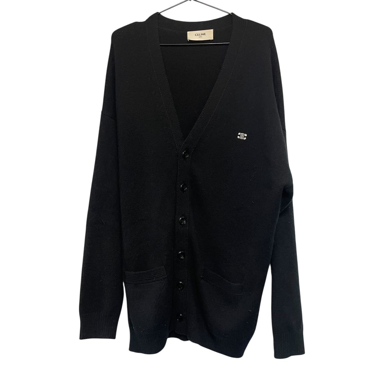 中古】 CELINE セリーヌ 胸ロゴ カーディガン ブラック 黒 2AC88048T 