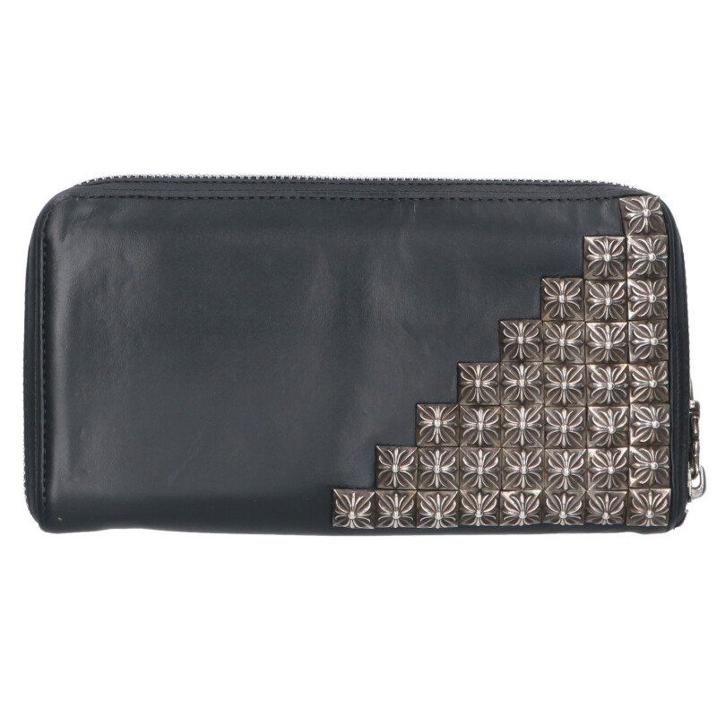 クロムハーツ   REC F ZIP ゼロピラミッドスタッズコーナー ラウンドジップレザー財布 中古 NO05 クロムハーツ REC F ZIP/ゼロピラミッドスタッズコーナー ラウンド