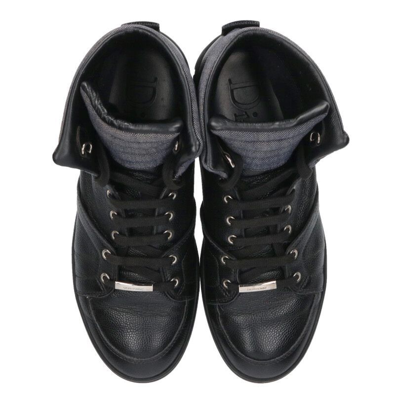 デニム切替レザーハイカットスニーカー メンズ