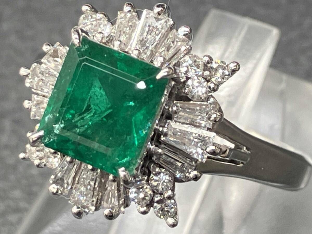 Pt900 プラチナ 天然エメラルド 天然ダイヤモンド ＃19.5 総重量8.42g