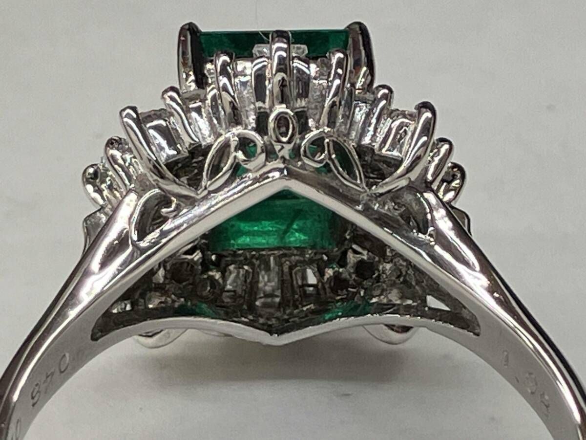 Pt900 プラチナ 天然エメラルド 天然ダイヤモンド ＃19.5 総重量8.42g