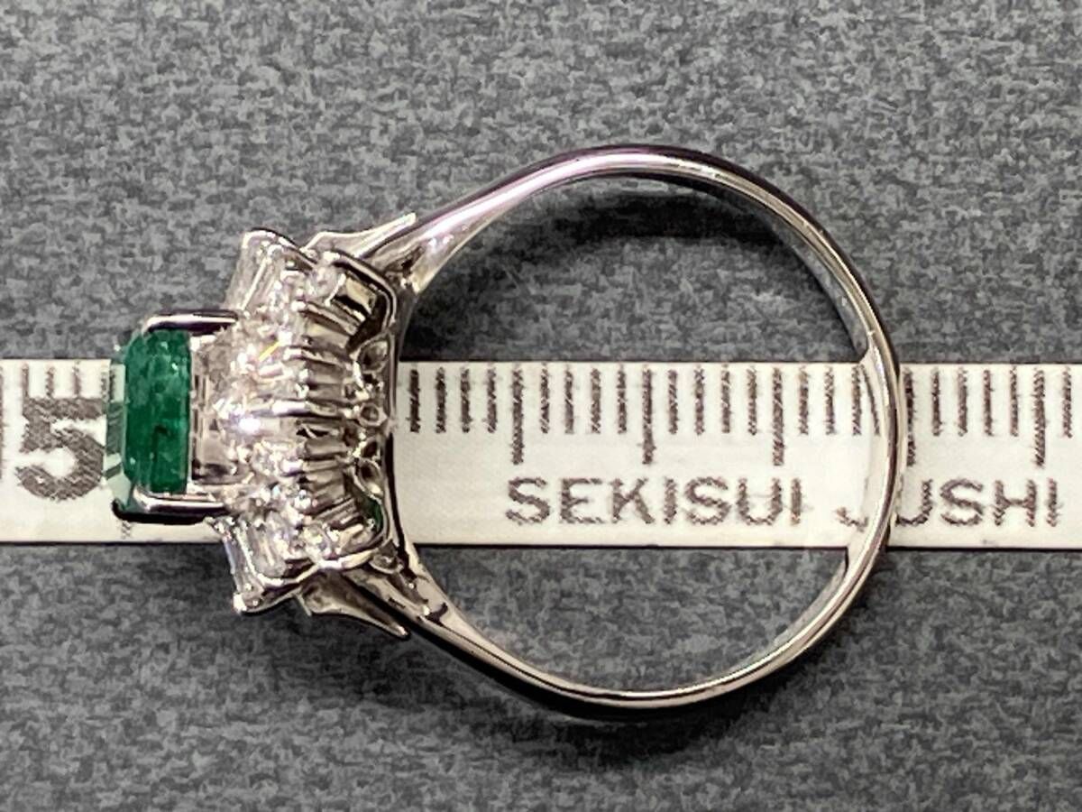 Pt900 プラチナ 天然エメラルド 天然ダイヤモンド ＃19.5 総重量8.42g