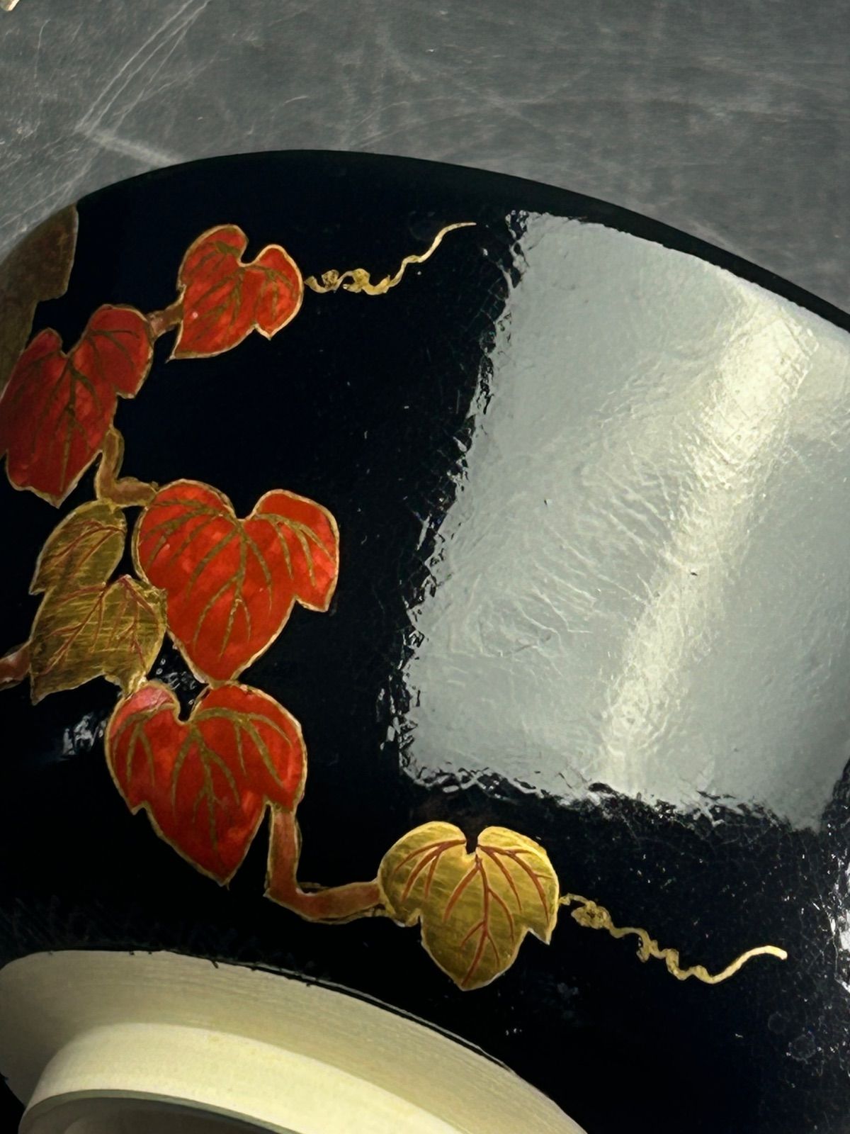  幽玄 橋本城岳 鳴滝窯 黒軸 椛絵 共箱 黒茶碗 茶碗 茶道具