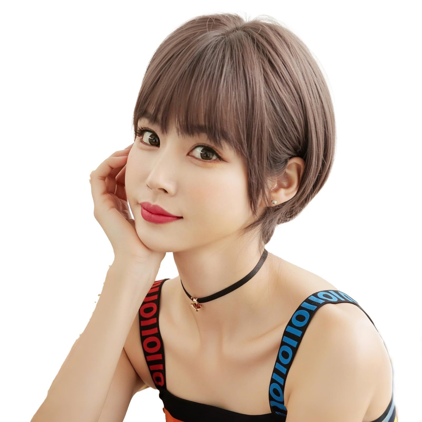 フルウイッグ ショートヘアー 自然なくせ毛風 ブラウン フルウイッグ ショートヘアー 自然なくせ毛風 ブラウン