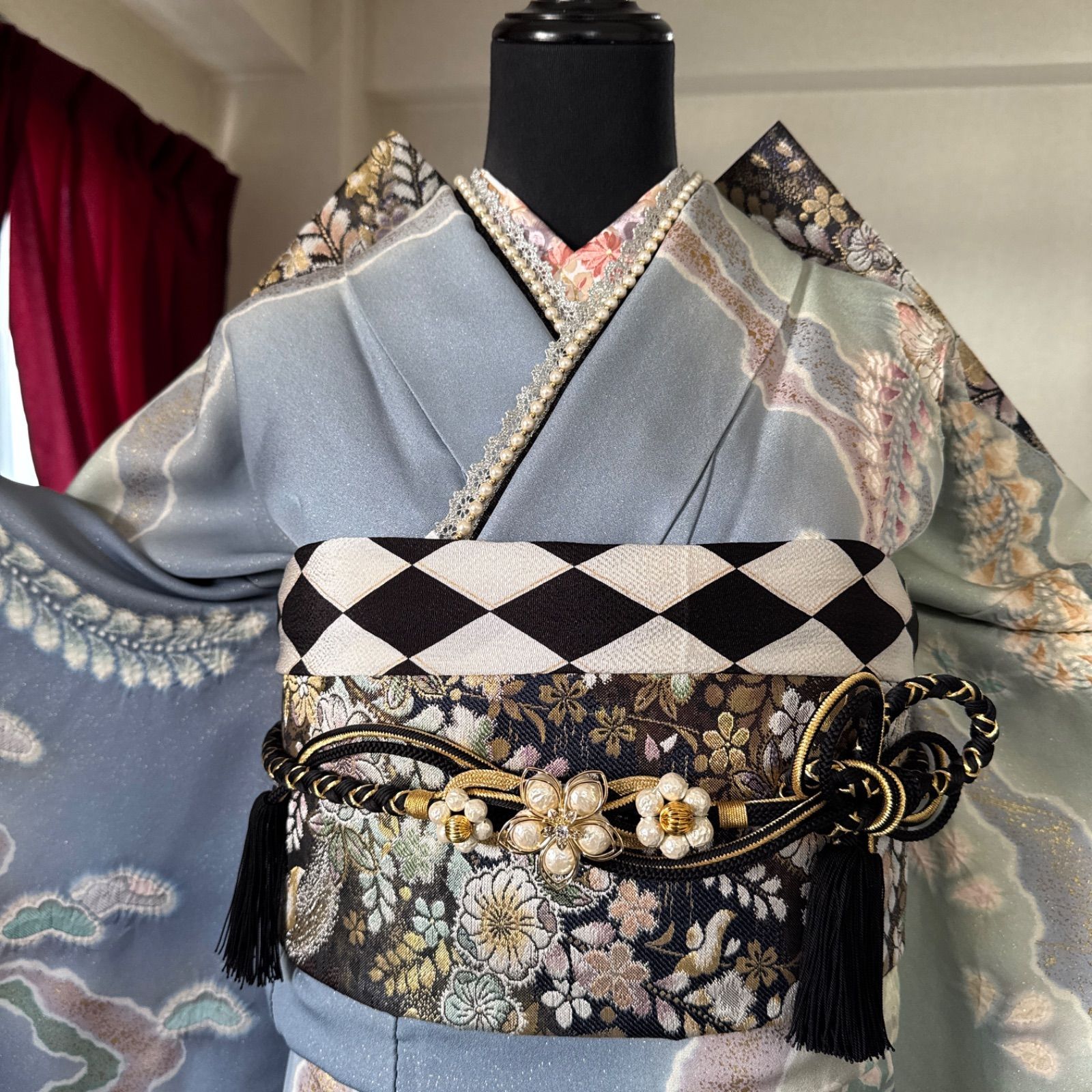 極上 辻が花 振袖・フルセット(7点) 手絞り・金彩・翠山工房・落款有