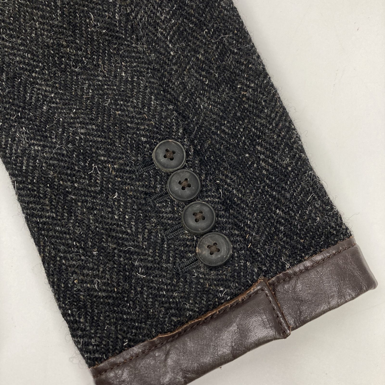 NIGEL CABOURN ナイジェルケーボン ﾌﾞﾗｯｸ ﾍﾘﾝﾎﾞｰﾝｳｰﾙ ﾚｻﾞｰｴﾙﾎﾞｰﾊﾟｯﾁｺｰﾄ  