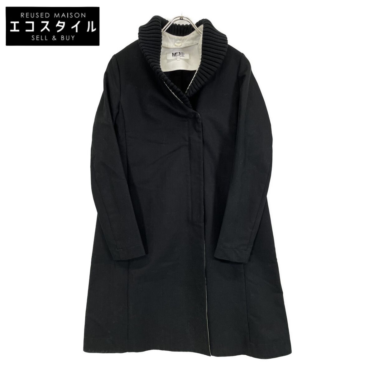 MM 6 エムエムシックス ﾌﾞﾗｯｸ ﾘﾌﾞｶﾗｰﾛﾝｸﾞｺｰﾄ 38