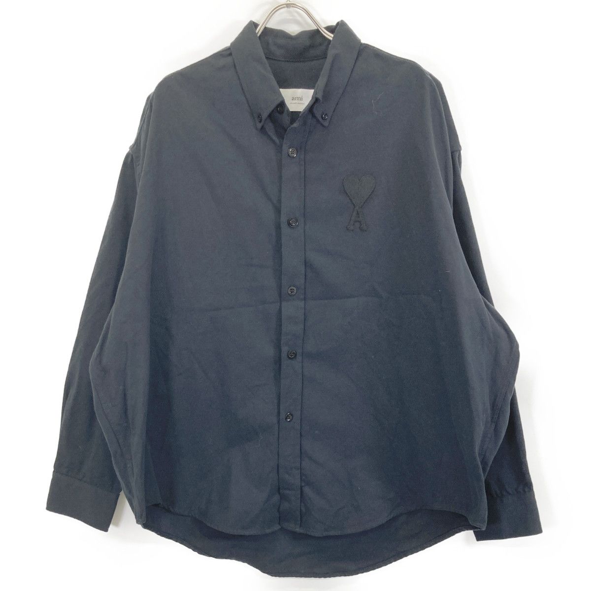 AMI PARIS アミパリス USH 124.418 ﾌﾞﾗｯｸ ﾊｰﾄﾛｺﾞ刺繍長袖ｼｬﾂ 44