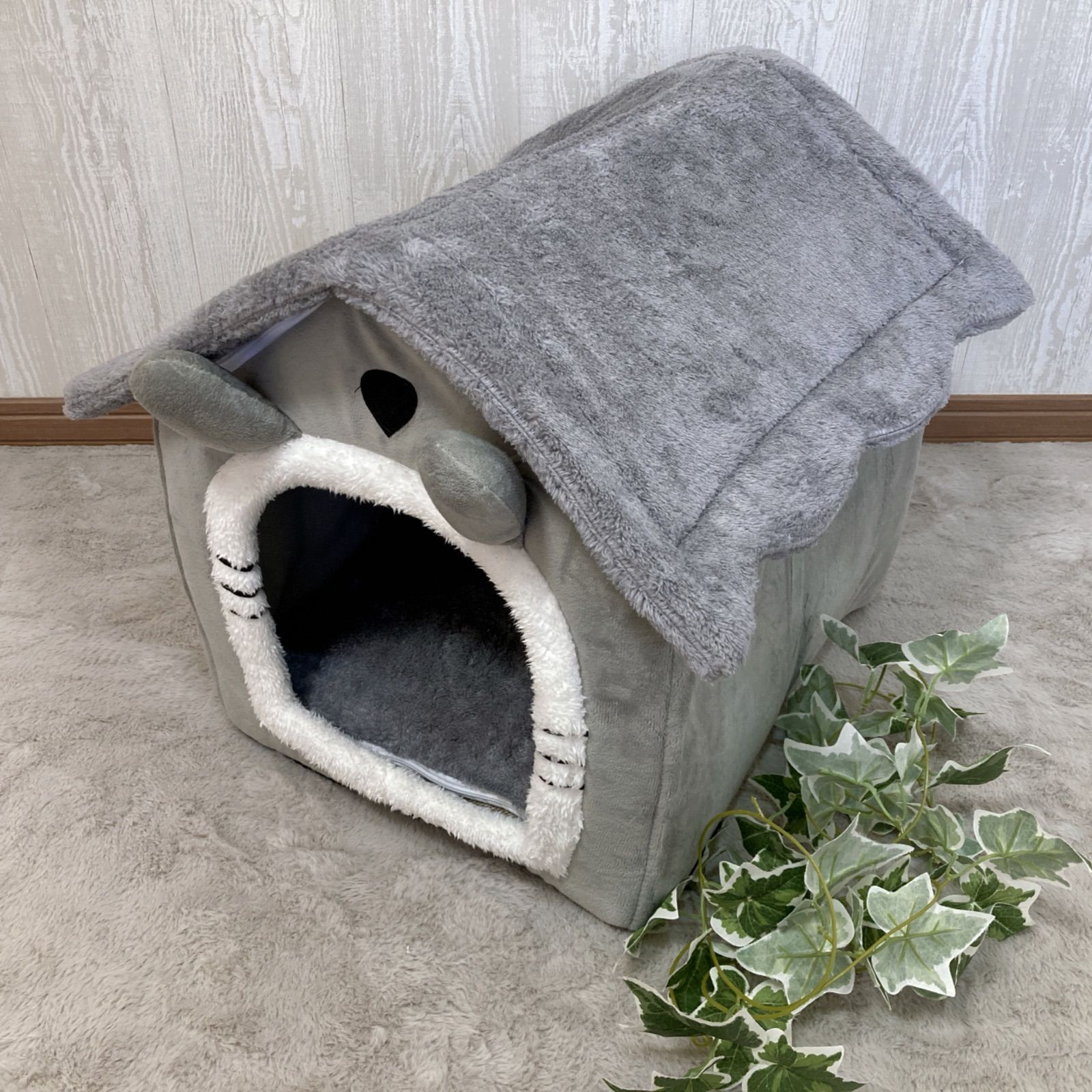 美品 もふもふ可愛い トトロ風 ペットハウス 犬・猫用 ドーム型ベッド