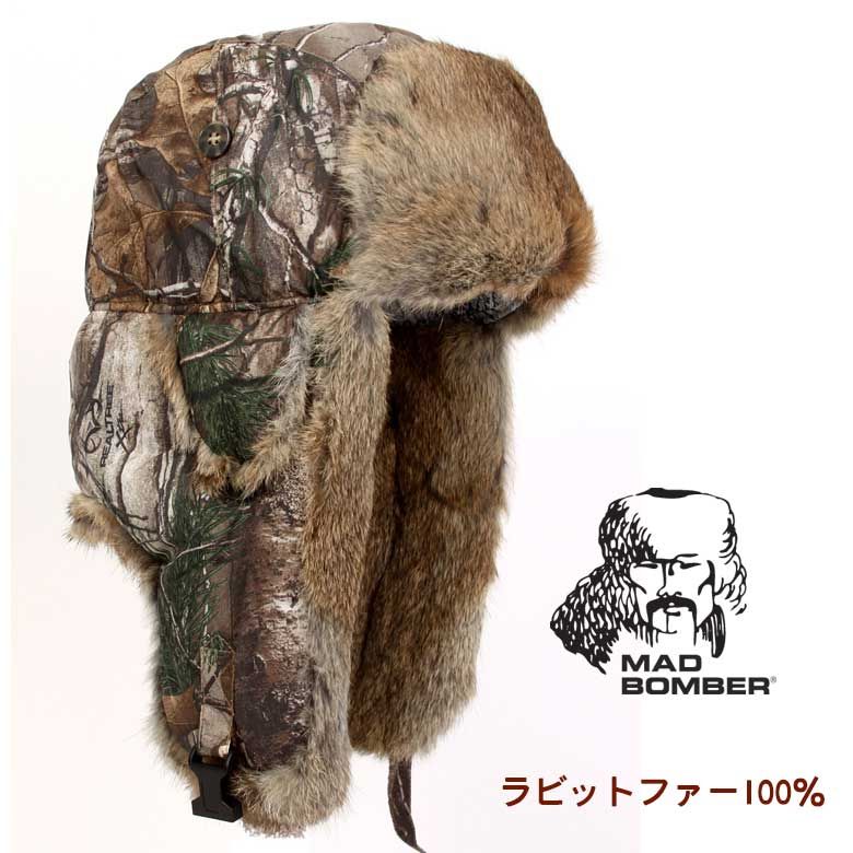 耳あて 帽子 MAD BOMBER ロシア帽子 マッドボンバーハット ラビット ファー100％ スキー帽子 アメリカブランド 防寒用 ボンバーハット 毛皮 冬帽子 キャップ レディース メンズ 耳あて付き帽子 L XXL 大きいサイズ