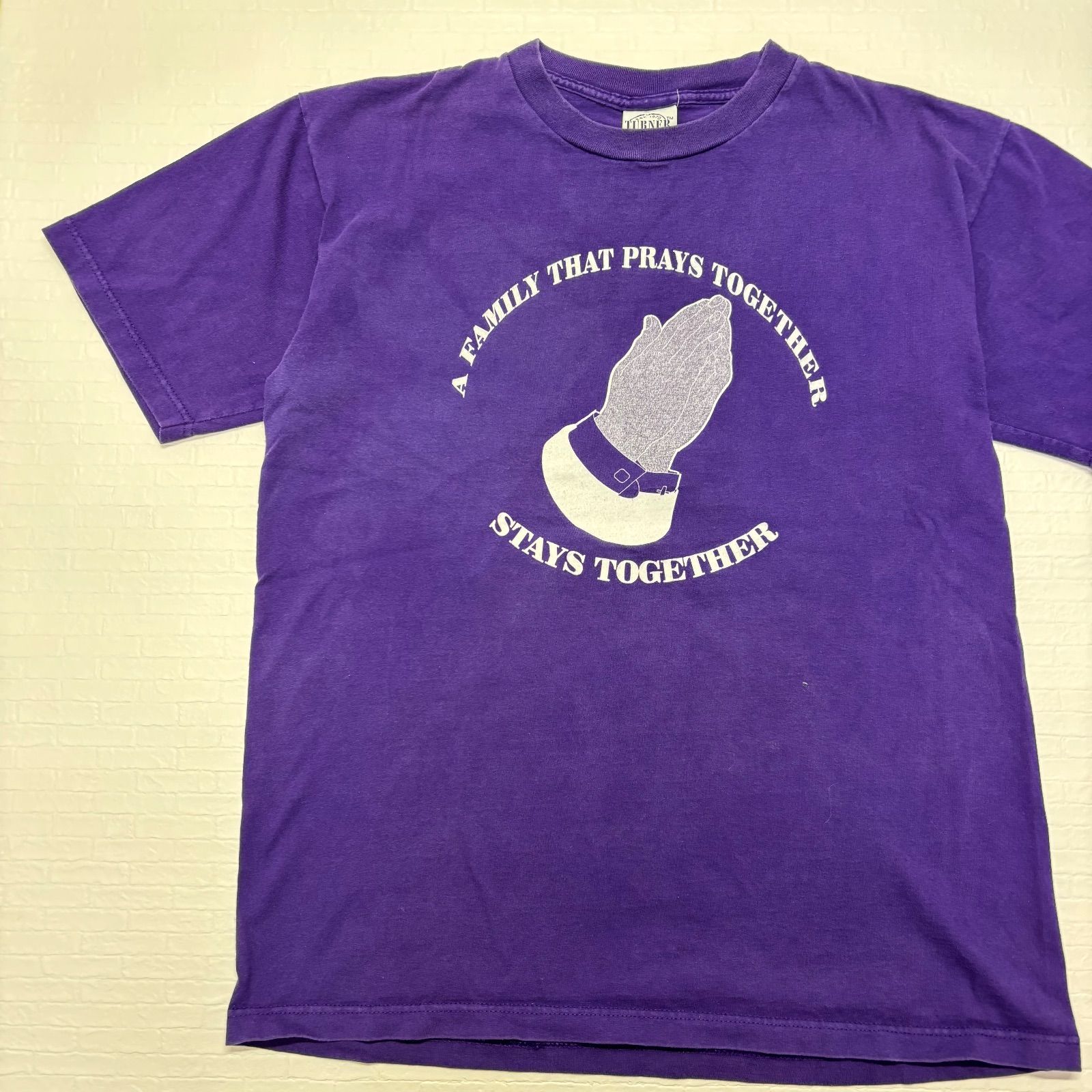 USA製 02年】プレイングハンズ 祈る手 Tシャツ L 紫 ヴィンテージ 宗教 