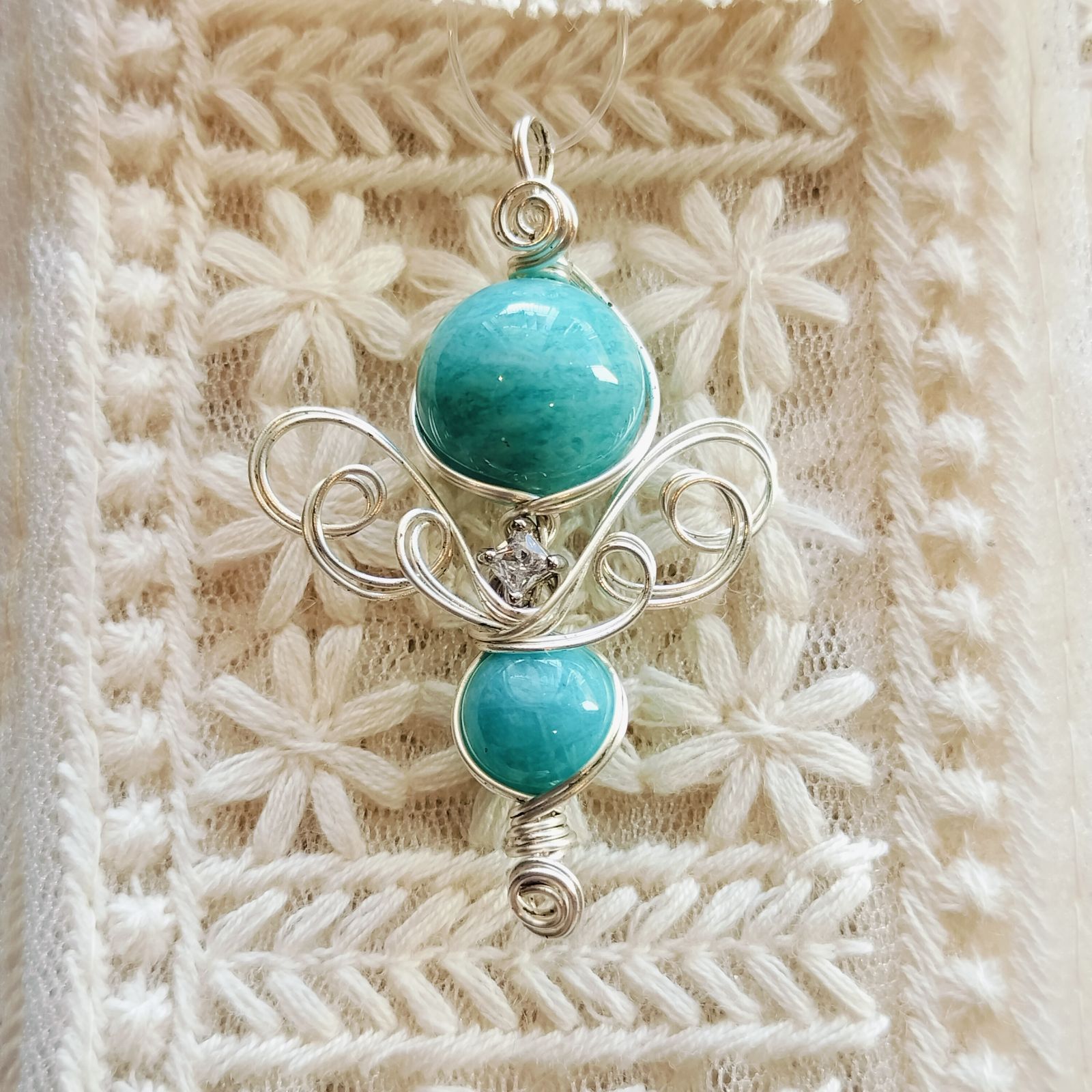 天然石✩アマゾナイト・ジルコニア✩エンジェルモチーフ✩ペンダント