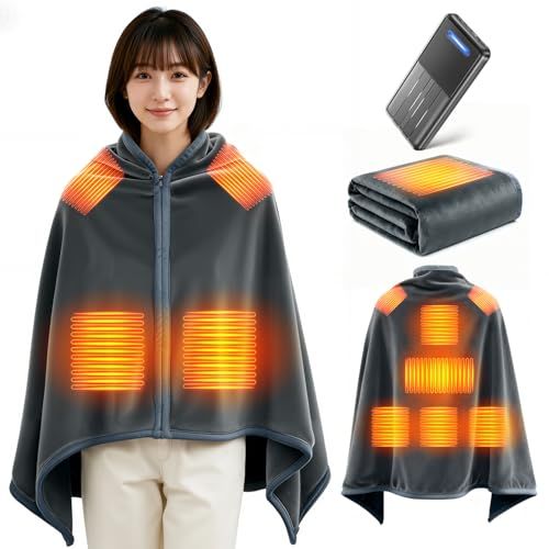 電気毛布 掛け敷き兼用 2025新登場 9箇所発熱 143 88 cm大判 USB DC給電 電気ブランケット 電気ひざ掛け 22800 mAhバッテリー付 3段階温度調節 MAX 65℃ 日本製ヒーター 6 Hタイマー 肩掛け 膝掛け dc 5 f 2 0