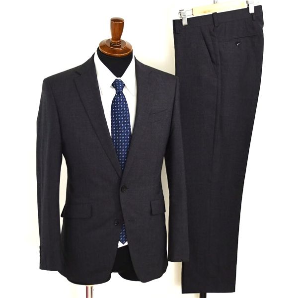 スーツセレクト Super 100 s生地 2つボタン シングルスーツ M Y 5 ダークグレー ノータック 袖口4つ釦 開き見せ BLL 9402 夏物 春夏 XL 073 メンズビジネス 202512