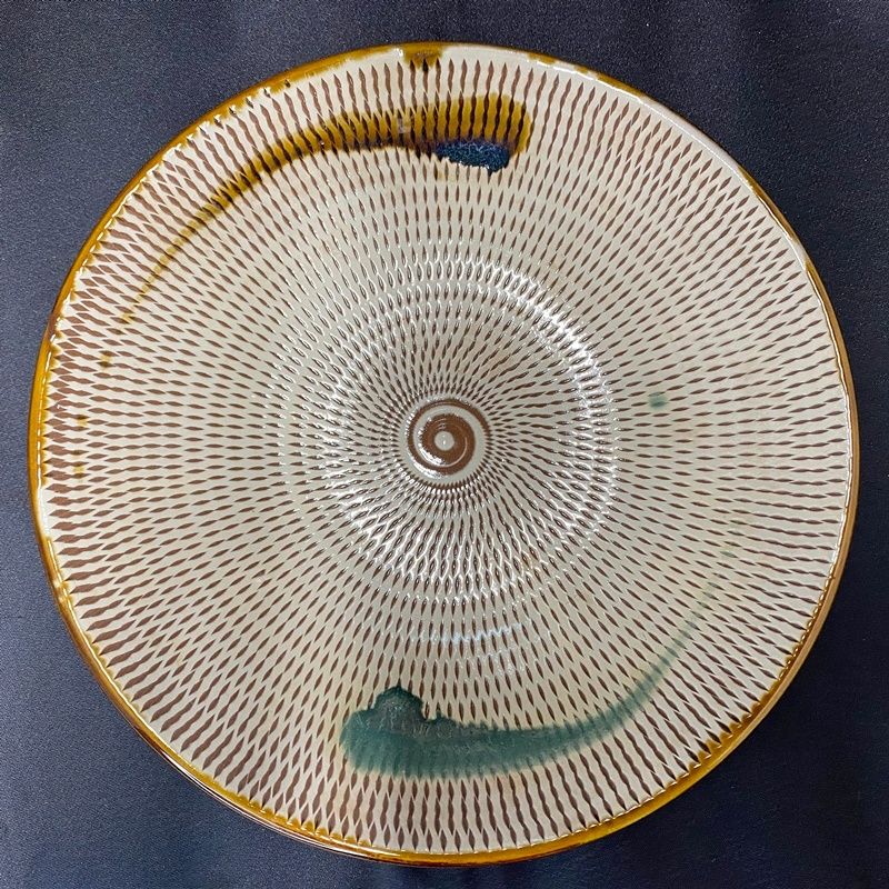 小石原焼 飴縁打掛 飛び鉋打ち掛け 大皿 購入 31cm 1尺 とびかんな 飾り皿 和皿 プレート 食器 丸皿 和風 人気【RS0116-11】 小石原焼 飛び鉋 31センチ 大皿