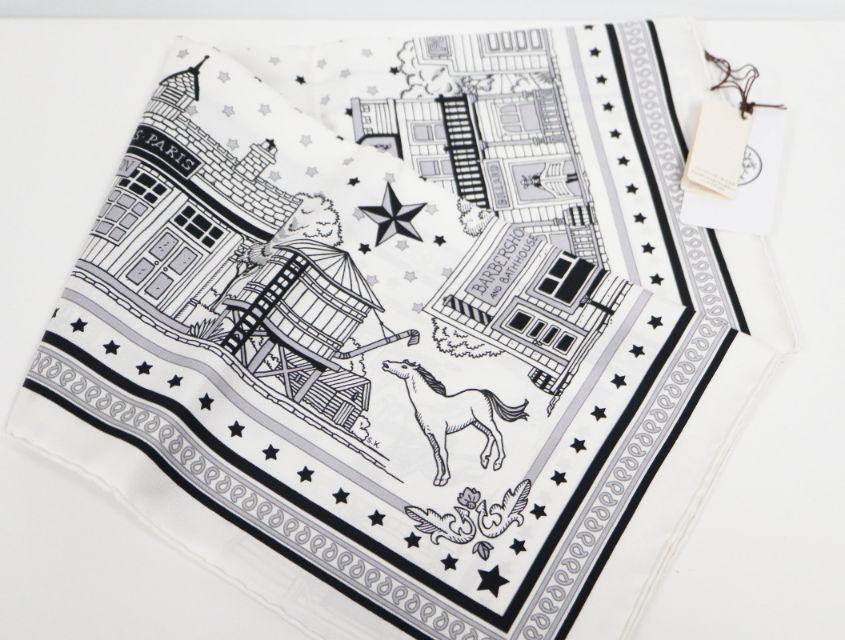 エルメス HERMES シルク バンダナ カレ55 パリ ステーション 10 ノワール ブラック ホワイト ♥品 スカーフ 小物
