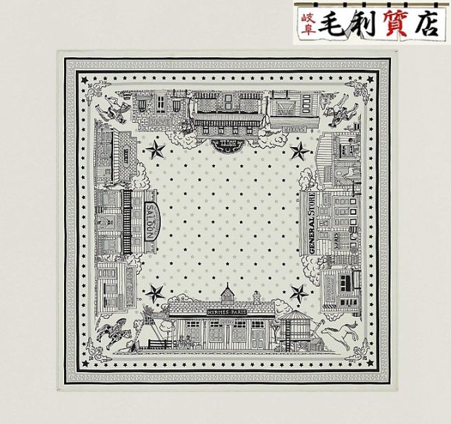 エルメス HERMES シルク バンダナ カレ55 パリ ステーション 10 ノワール ブラック ホワイト ♥品 スカーフ 小物