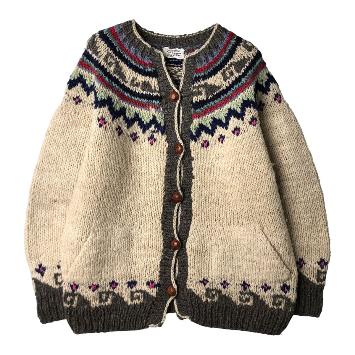 古着 総柄 ノルディック ウールニットカーディガン エクアドルニット