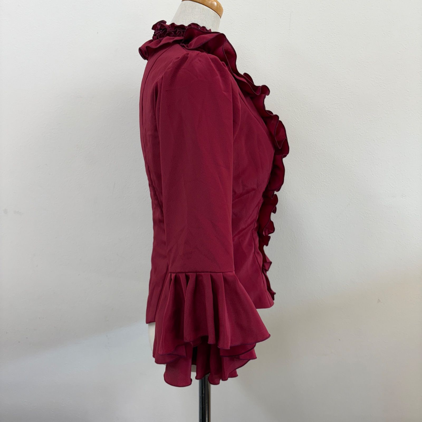 HERMOSA】フラメンコ衣装 トップス フリル ワインレッド 無地 七分袖