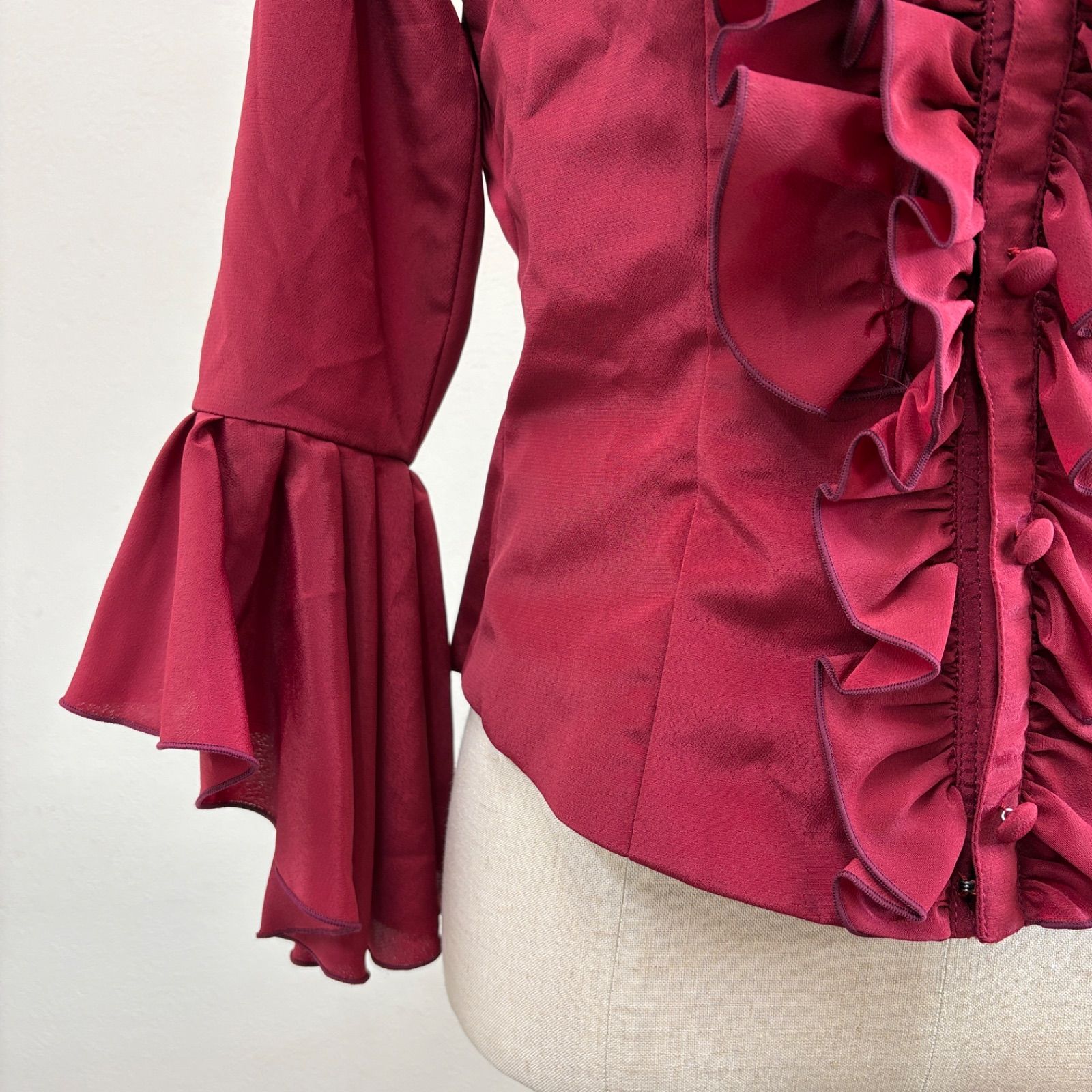 HERMOSA】フラメンコ衣装 トップス フリル ワインレッド 無地 七分袖