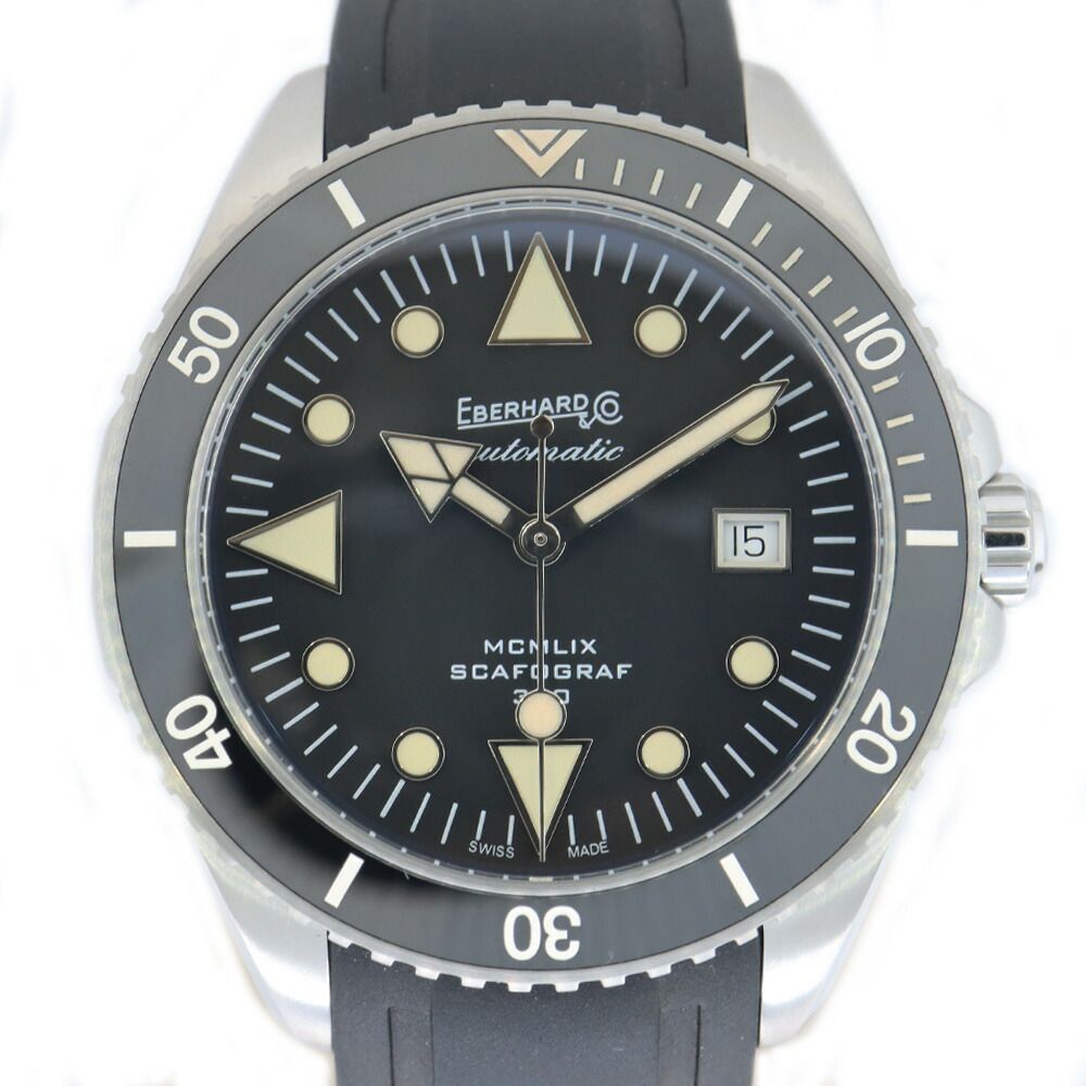 栄 エベラール スカフォグラフ 300 MCMLIX 41034 VS.08 CU ブラック 腕時計 SS ラバー 自動巻き メンズ♥