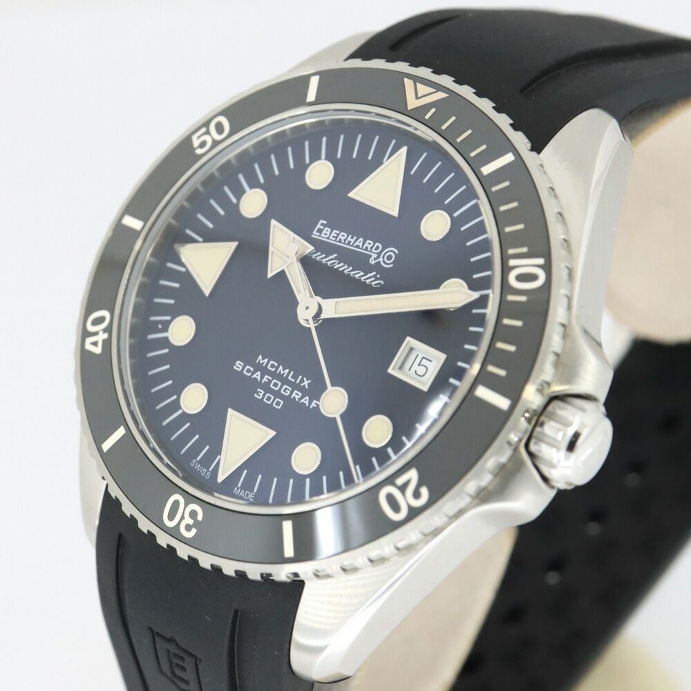 栄 エベラール スカフォグラフ 300 MCMLIX 41034 VS.08 CU ブラック 腕時計 SS ラバー 自動巻き メンズ♥