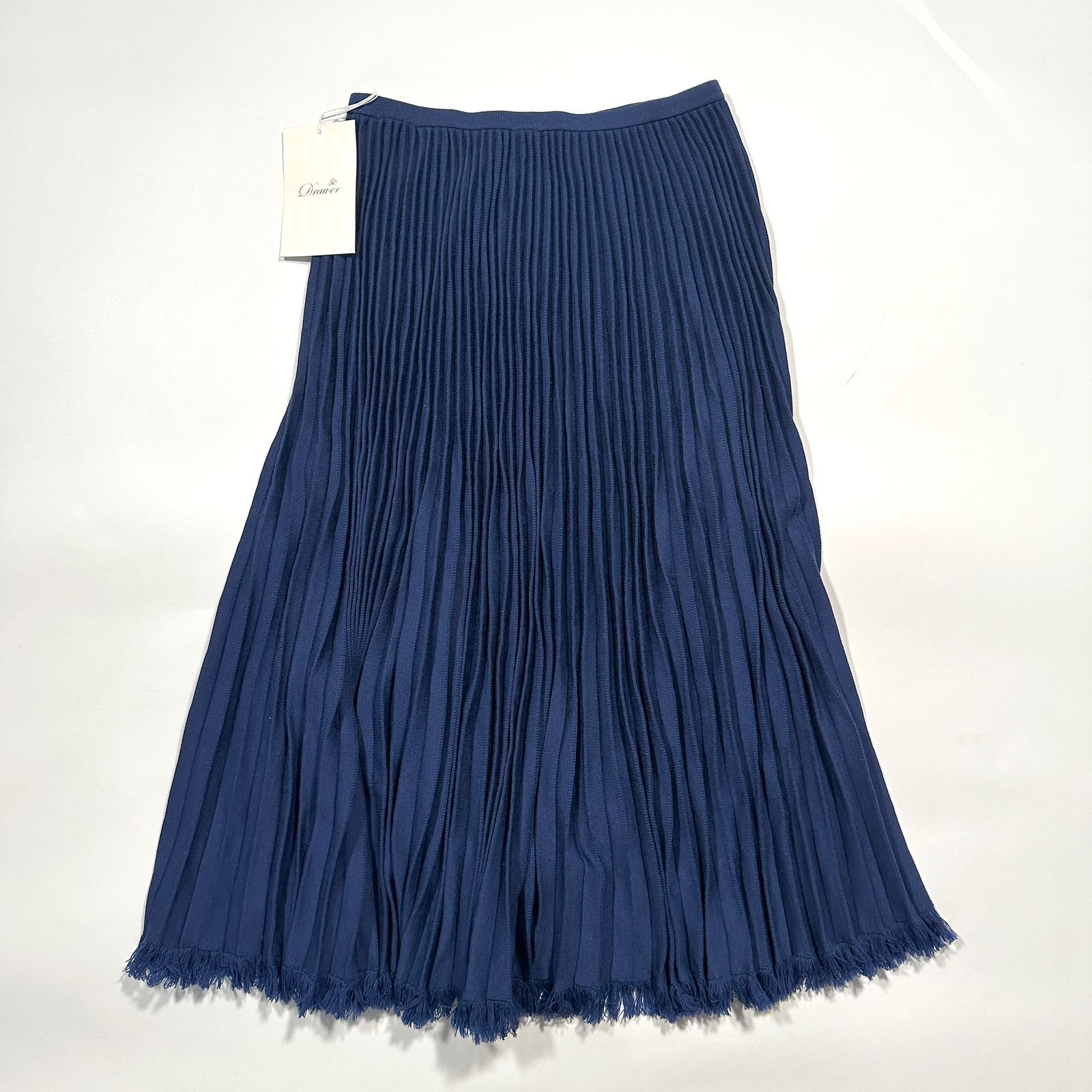 タグ付 DRAWER ドロワー フリンジプリーツニットスカート ブルー free