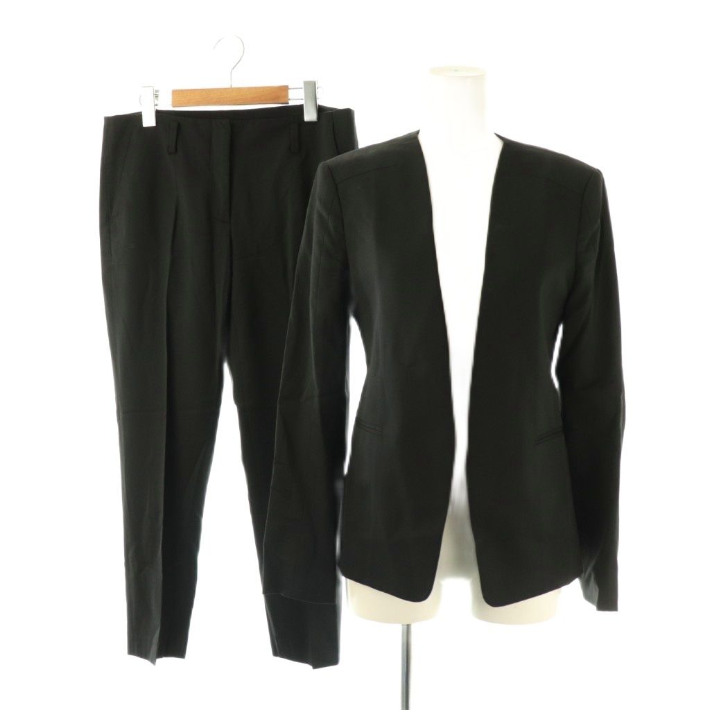 theory ブラックパンツスーツ セット セオリー Theory スーツ セットアップ ノーカラージャケット パンツ
