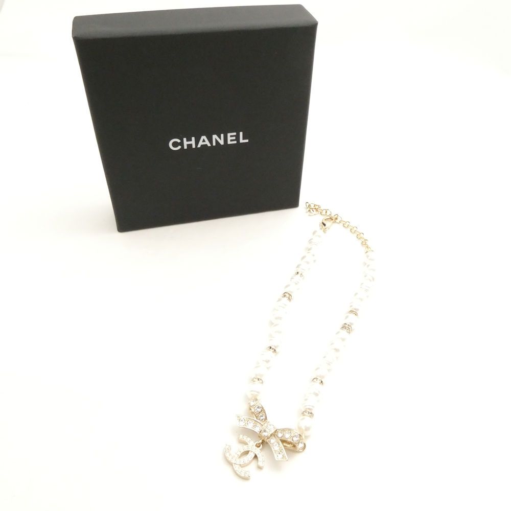 美品 CHANEL シャネル B23S チョーカー ネックレス ココマーク パール