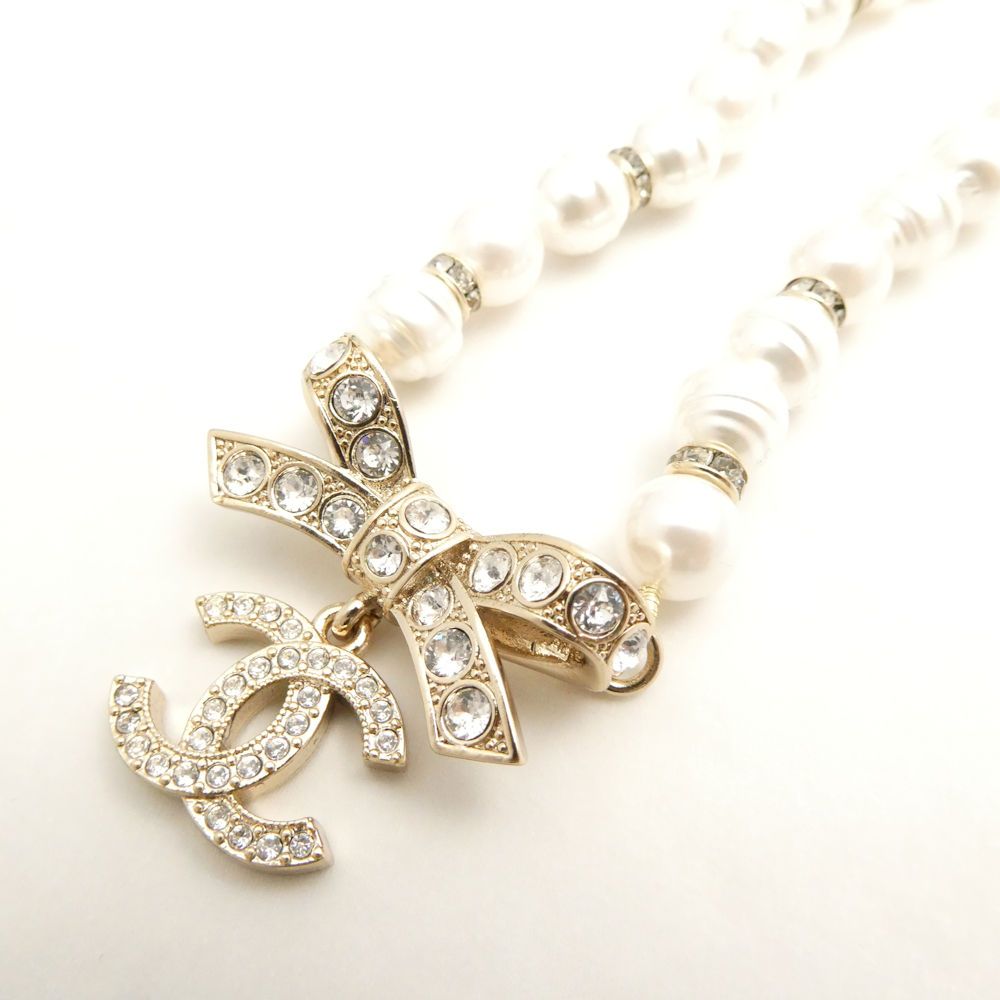 美品 CHANEL シャネル B23S チョーカー ネックレス ココマーク パール