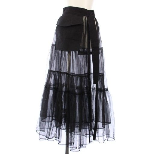 メゾンスペシャル MAISON SPECIAL Tulle Tiered Belt Skirt スカート チュール ロング シアー SP 黒 |TK