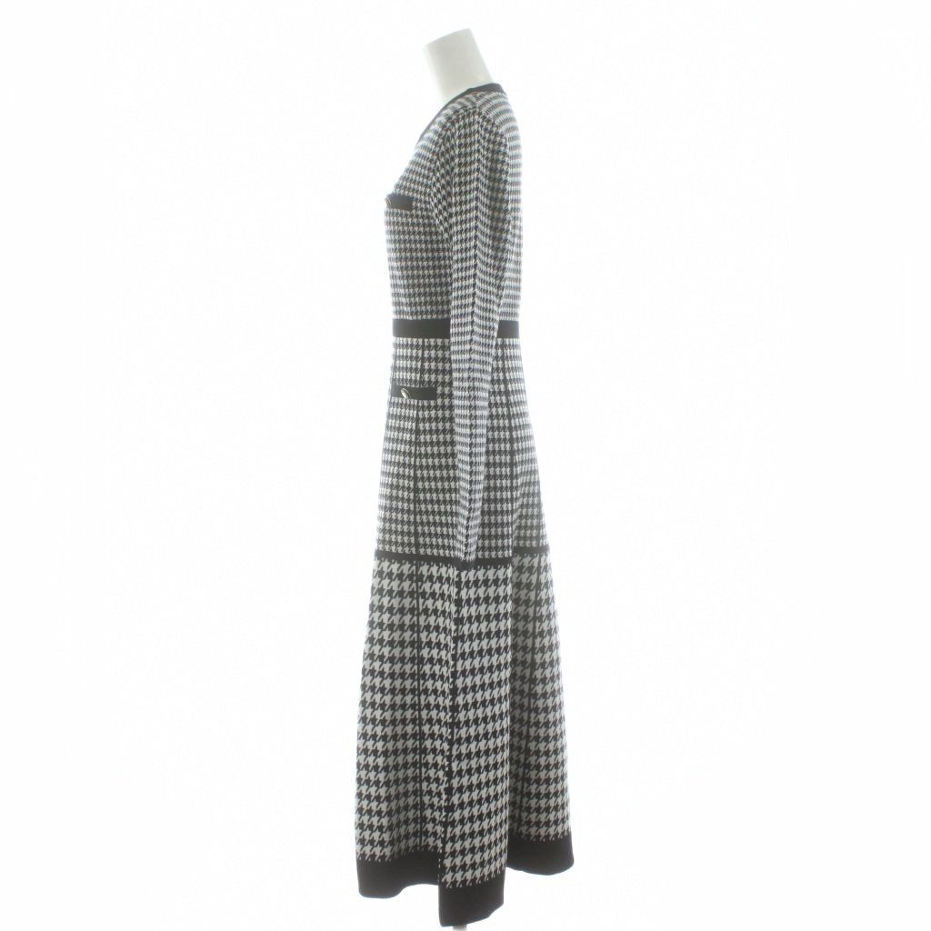 ハーリップトゥ Her lip to Montaigne Knit Long Dress ニットワンピース ロング マキシ 長袖 千鳥格子 ウール混 M 黒 ブラック 白 ホワイト |KU