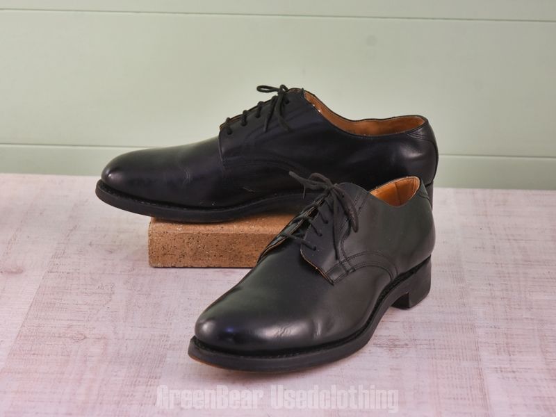 E 425 ポーランド製 ビンテージ 軍サービスシューズ プレーントゥ ワイズ細め 黒 メンズ 10.5 D 28.5 cm