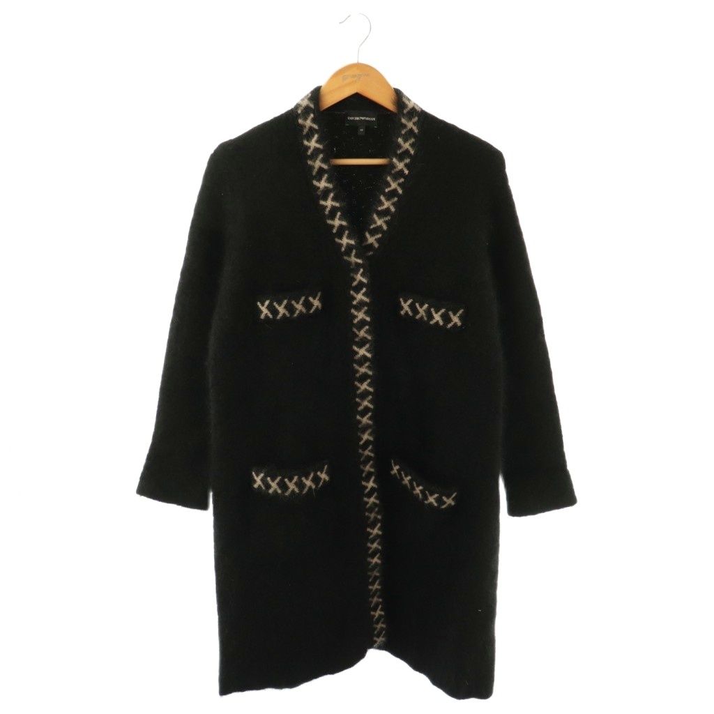 エンポリオアルマーニ EMPORIO ARMANI アンゴラ混ニットコート 42 ブラック ベージュ |DO OS