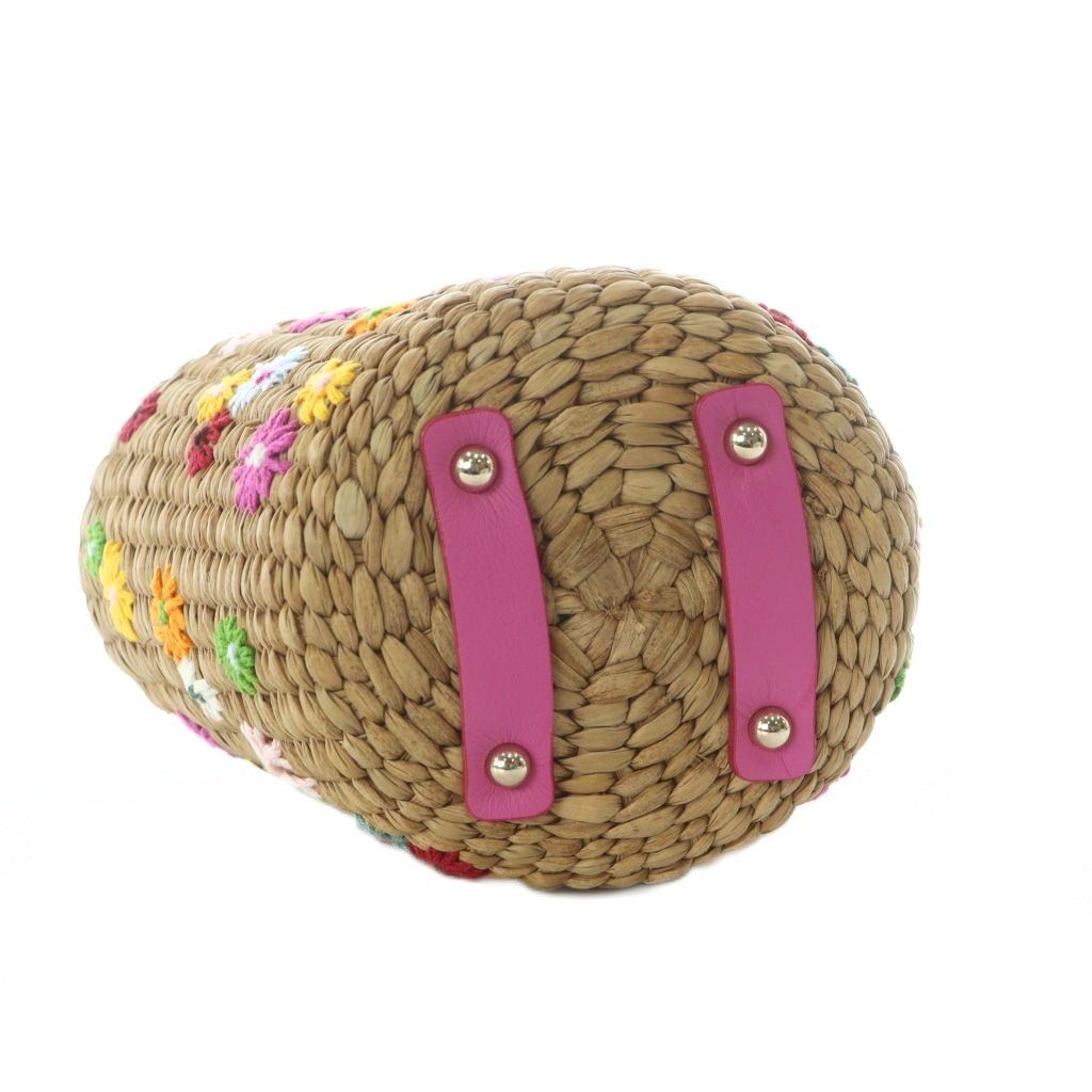 銀座かねまつ GINZA Kanematsu かごバッグ ミニトート 花柄刺繍