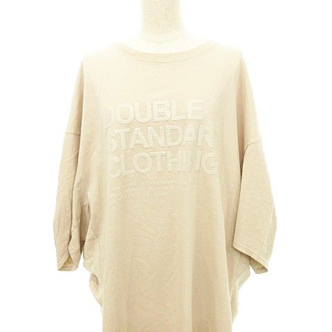 ダブルスタンダードクロージング ダブスタ DOUBLE STANDARD CLOTHING 美品 ドルマン ラスティック 天竺 ビッグ Tシャツ ロゴ コットン 日本製 F ベージュ